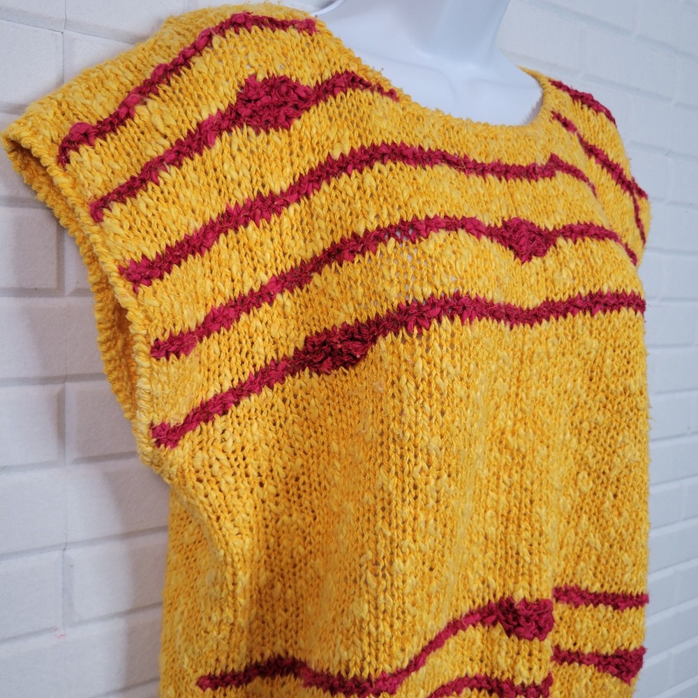 Vintage 1980s Objectives Summer Sweater Sz Large Textured Linen Blend Dopamine‎